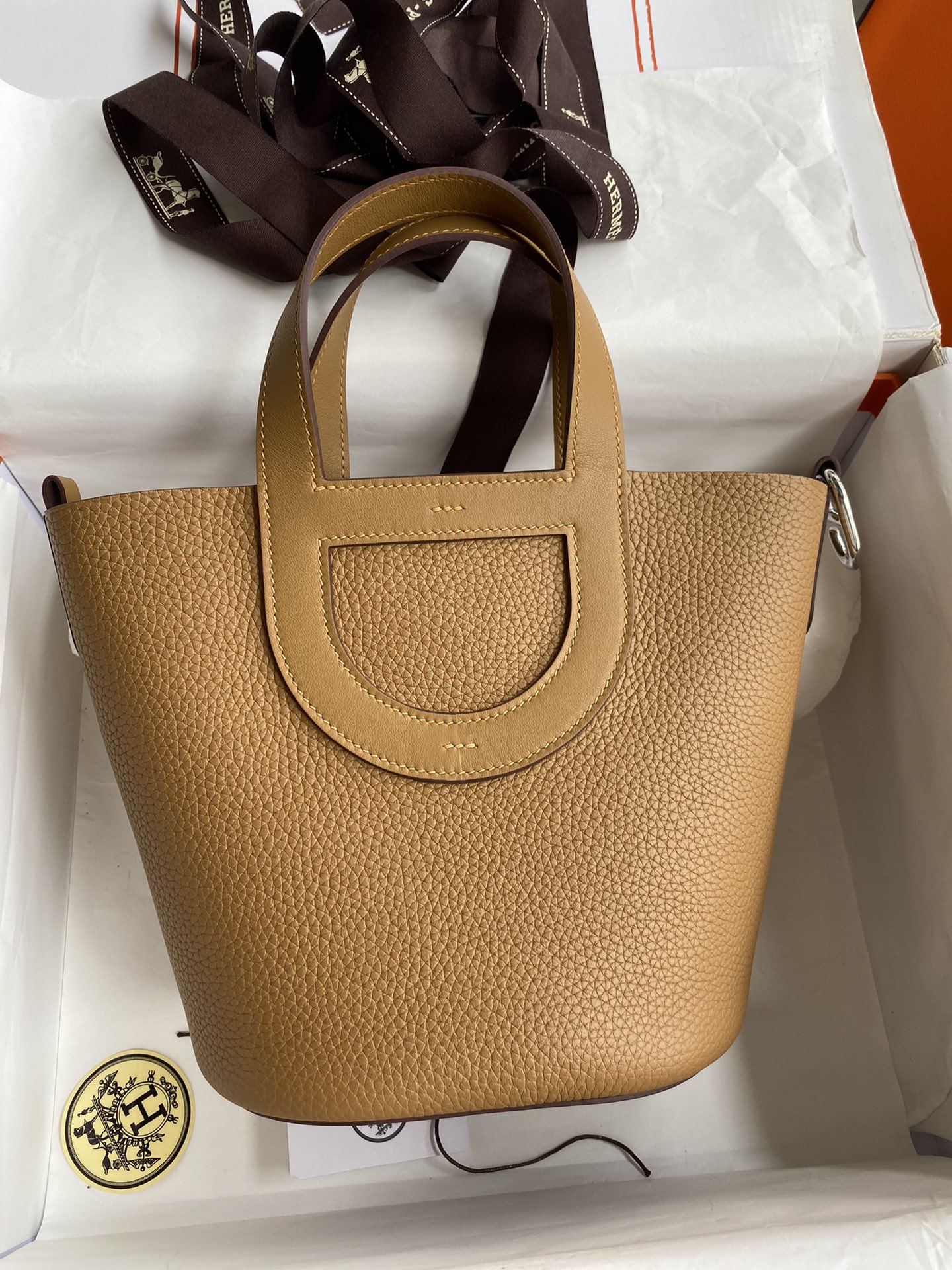 Hermes In The Loop 18 Bag In Biscuit Clemence Leather